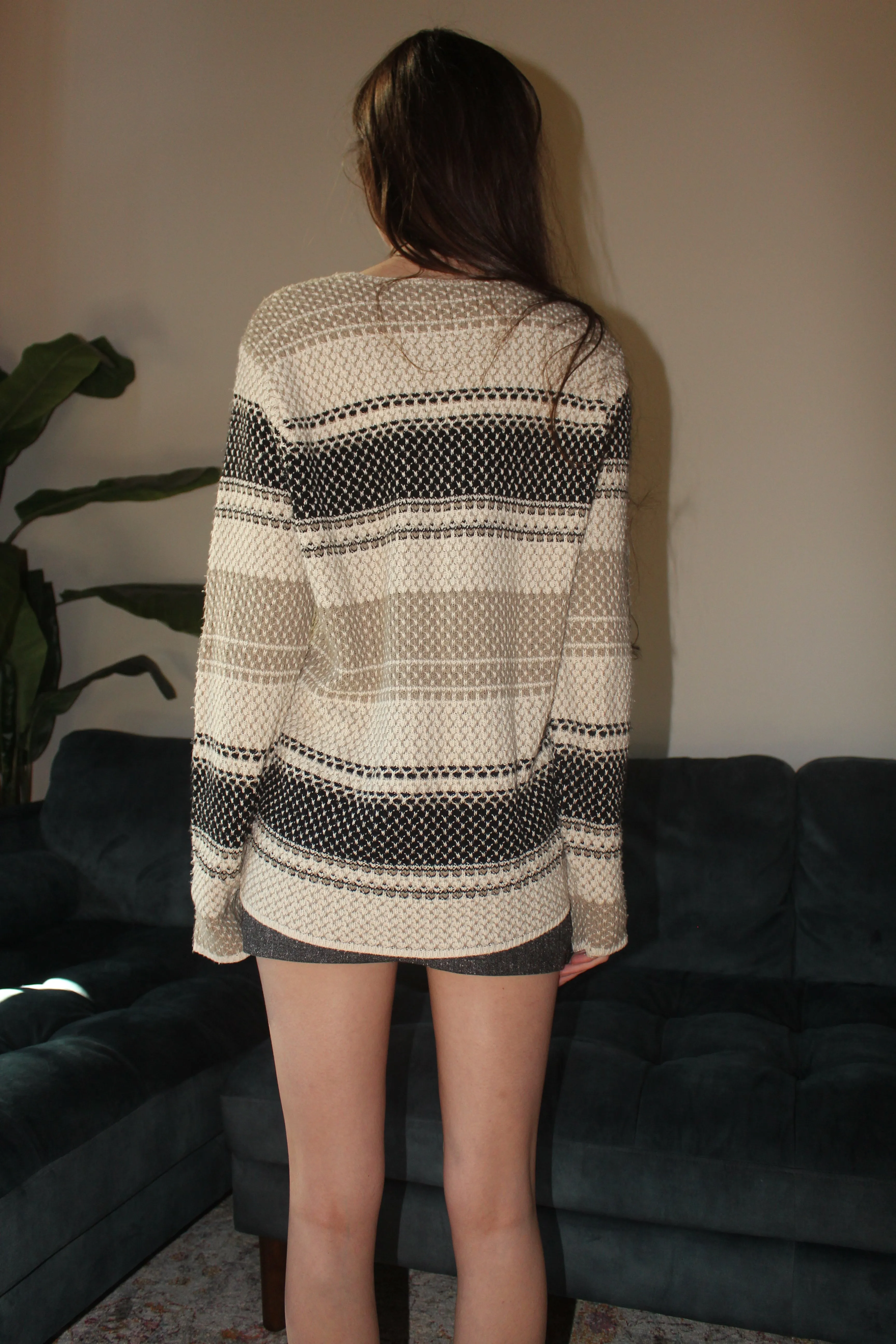 Vintage 90s Striped Mesh Cotton Knit (M)