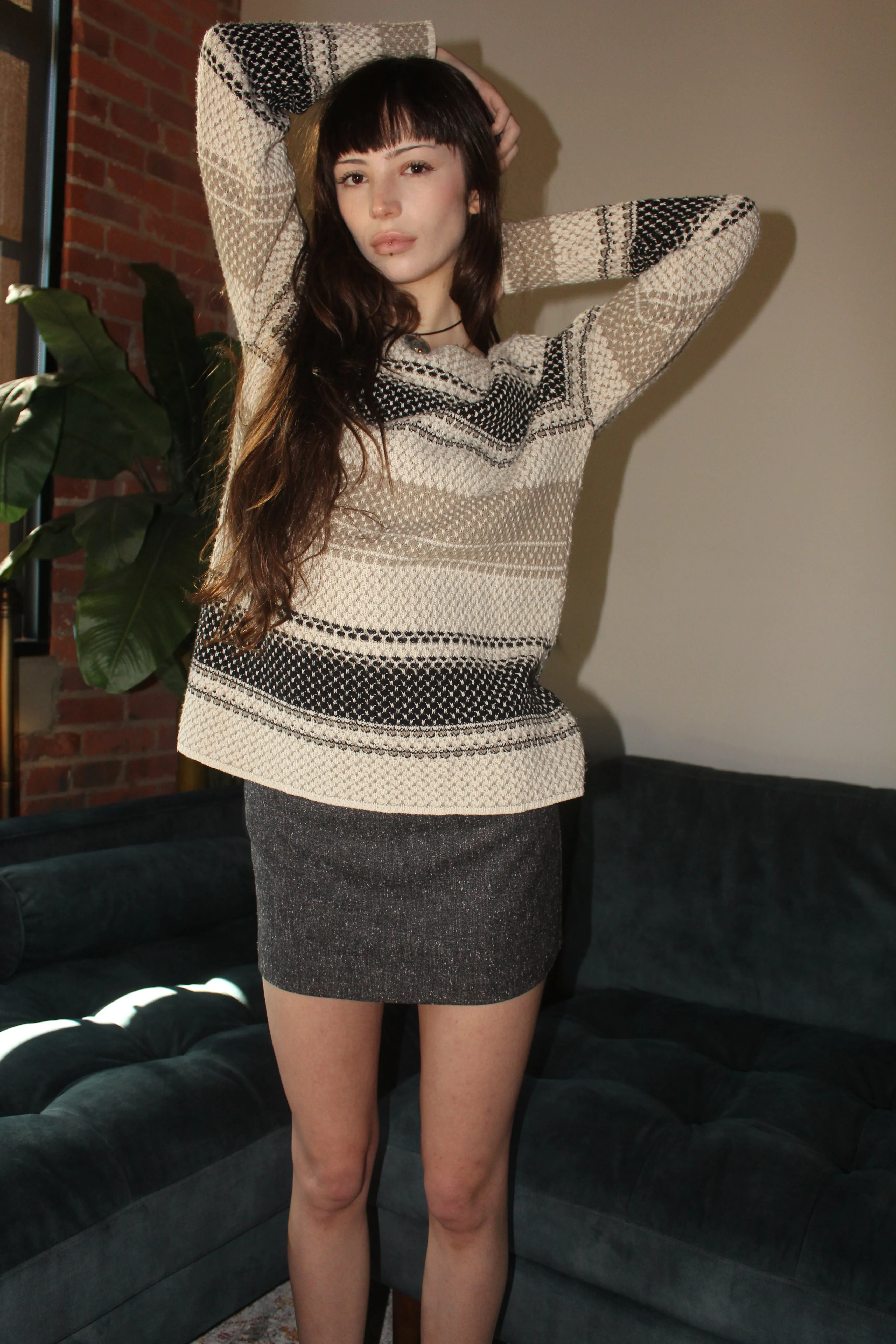 Vintage 90s Striped Mesh Cotton Knit (M)