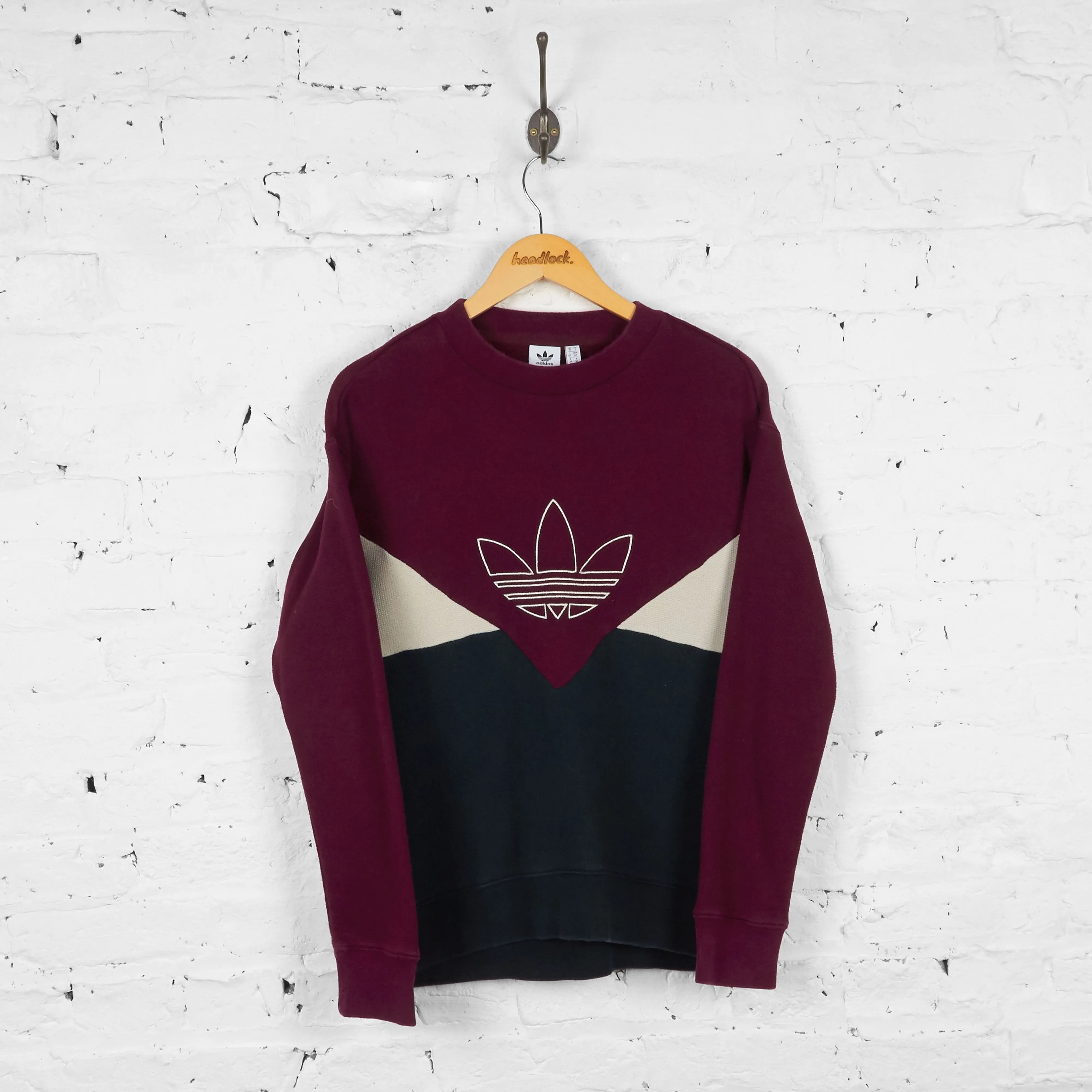Vintage Adidas Colour Block Sweatshirt - Burgundy - S