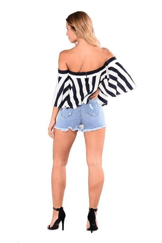 Washed Holes Fringed Denim Shorts