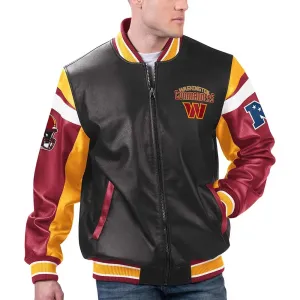 Washington Commanders Black Varsity Leather Jacket