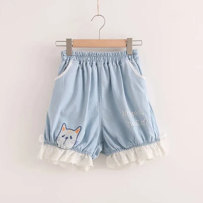 “Where is The Cat?” Denim Bloomers Shorts