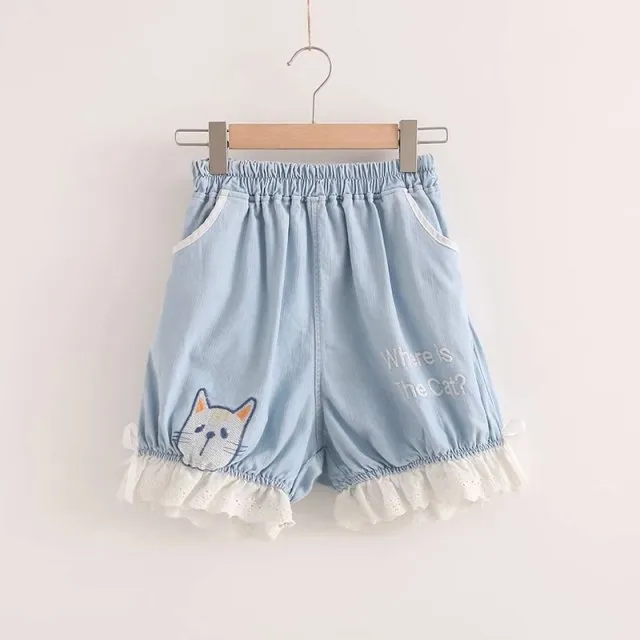 “Where is The Cat?” Denim Bloomers Shorts