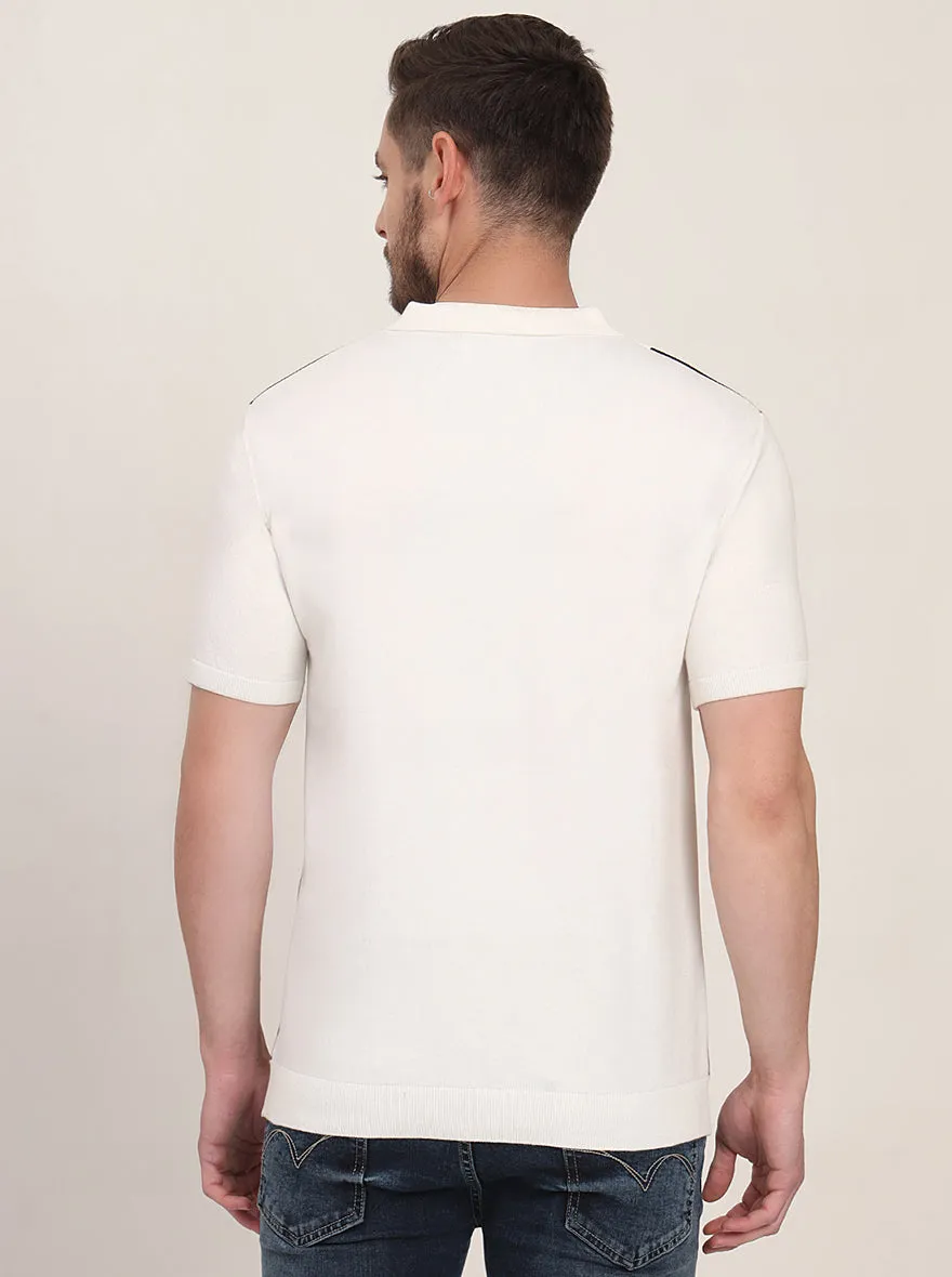 White & Blue Striped Slim Fit Polo T-Shirt | JadeBlue