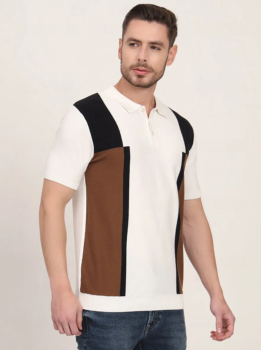 White & Blue Striped Slim Fit Polo T-Shirt | JadeBlue