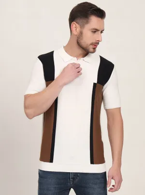 White & Blue Striped Slim Fit Polo T-Shirt | JadeBlue