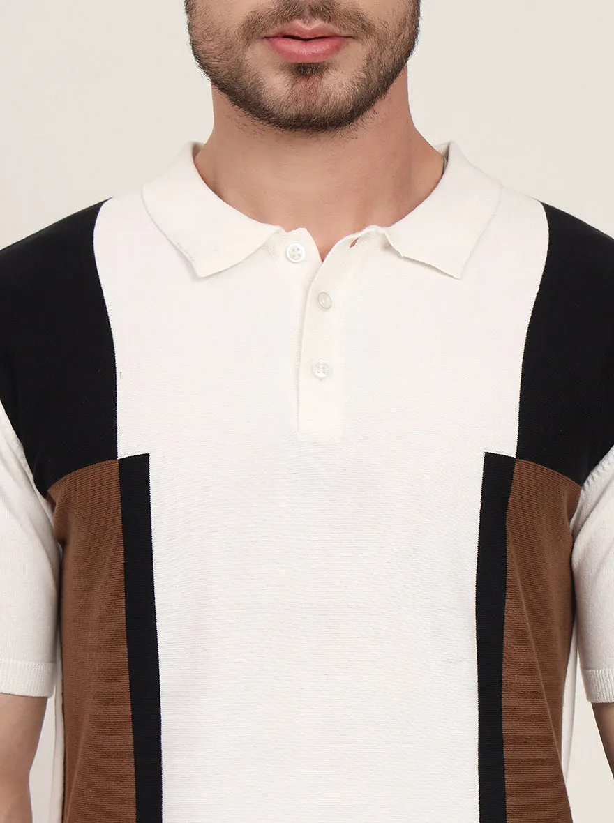 White & Blue Striped Slim Fit Polo T-Shirt | JadeBlue