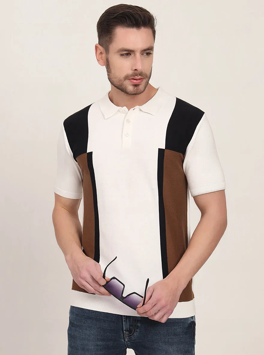 White & Blue Striped Slim Fit Polo T-Shirt | JadeBlue