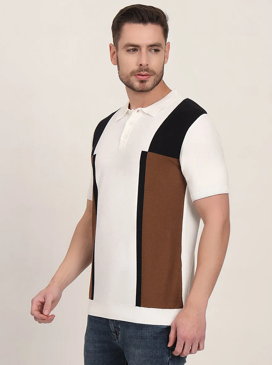 White & Blue Striped Slim Fit Polo T-Shirt | JadeBlue