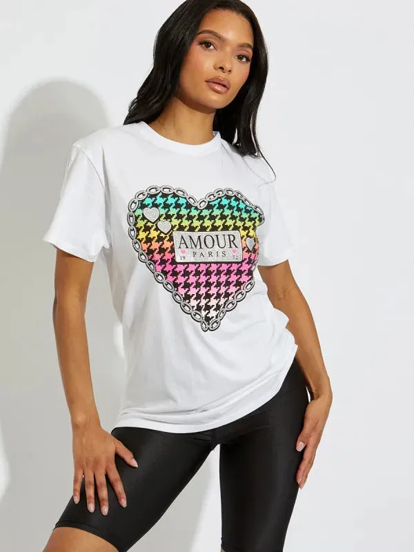 White Chain Heart Amour Paris Graphic T-Shirt
