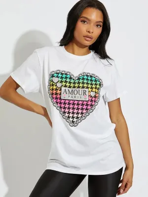 White Chain Heart Amour Paris Graphic T-Shirt