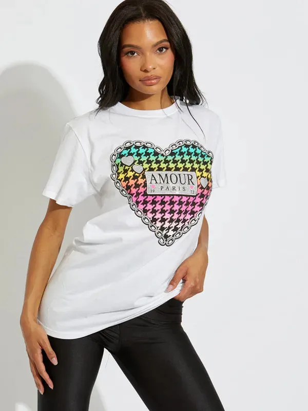 White Chain Heart Amour Paris Graphic T-Shirt