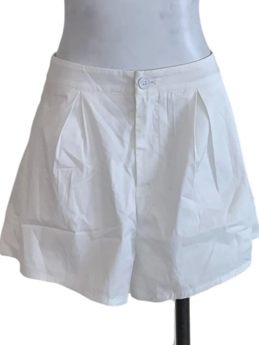 White Plain High-Waisted Shorts
