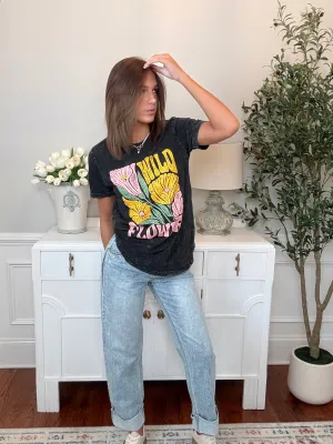 Wild Flower Mineral Wash Tee | Charcoal Gray