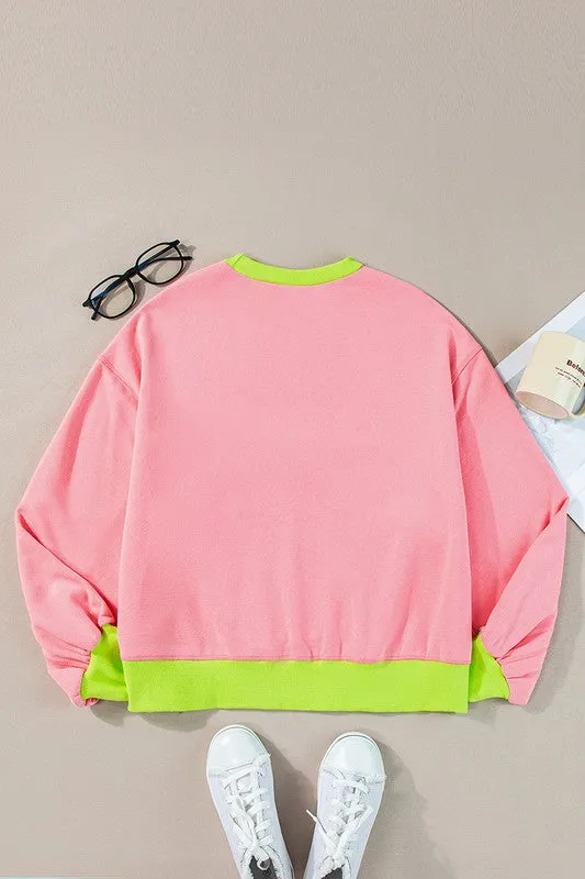 Women Colorblock Bubble Sleeve Sweatshirt