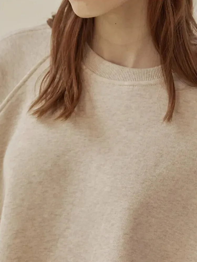 Women's Autumn & Winter 100% Cotton Sweatshirt – Loose Fit Short Lantern Sleeve Spliced French Casual Pullover Top