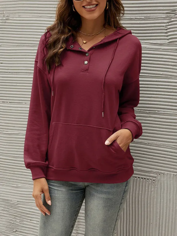 Women’s Solid Color Button Up Cozy Drawstring Hood
