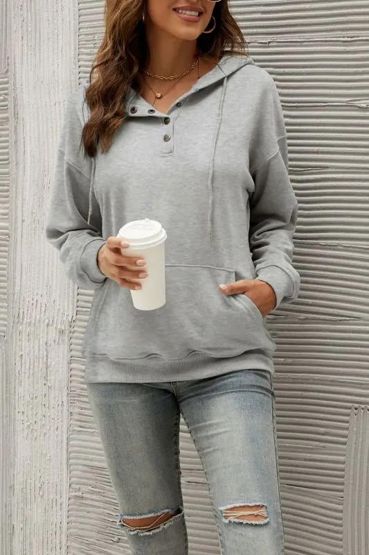 Women’s Solid Color Button Up Cozy Drawstring Hood