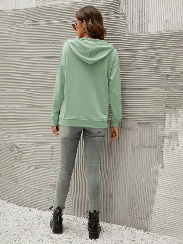Women’s Solid Color Button Up Cozy Drawstring Hood