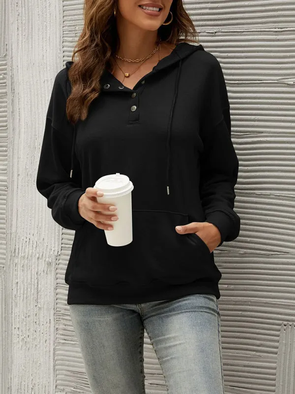 Women’s Solid Color Button Up Cozy Drawstring Hood