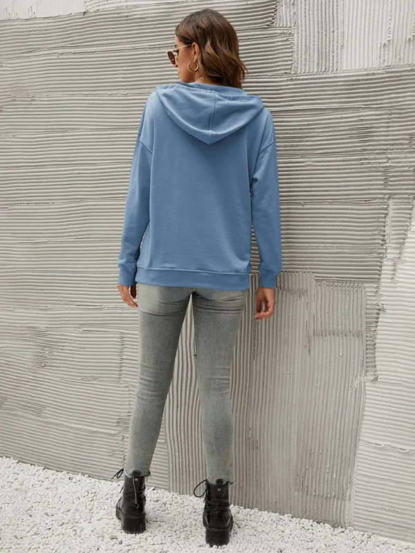 Women’s Solid Color Button Up Cozy Drawstring Hood