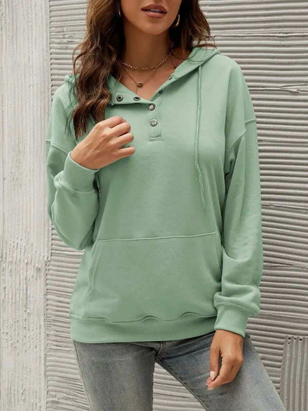 Women’s Solid Color Button Up Cozy Drawstring Hood