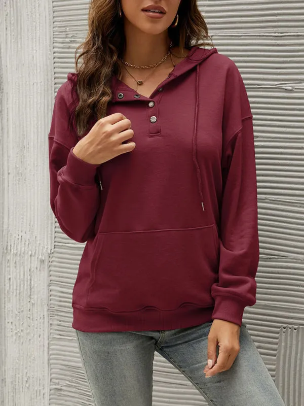 Women’s Solid Color Button Up Cozy Drawstring Hood