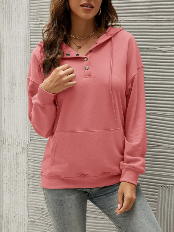 Women’s Solid Color Button Up Cozy Drawstring Hood