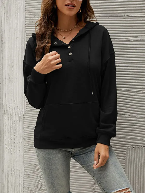 Women’s Solid Color Button Up Cozy Drawstring Hood