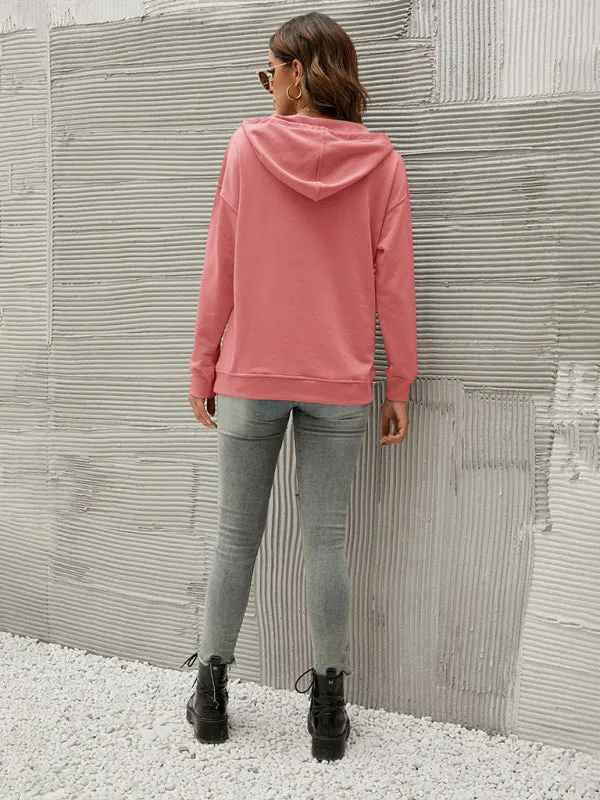 Women’s Solid Color Button Up Cozy Drawstring Hood