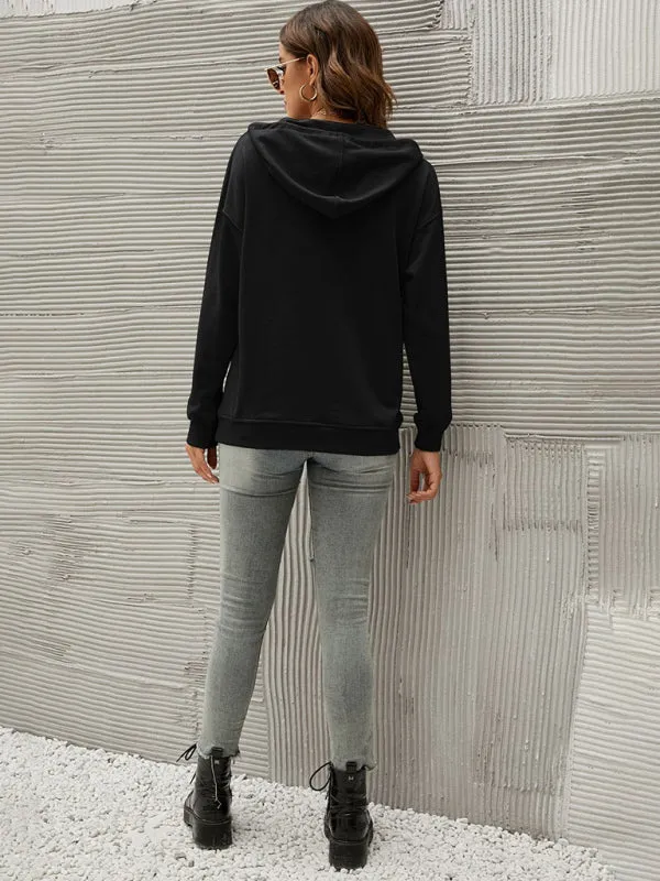 Women’s Solid Color Button Up Cozy Drawstring Hood