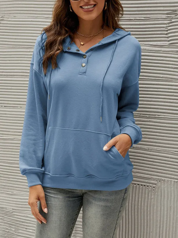Women’s Solid Color Button Up Cozy Drawstring Hood