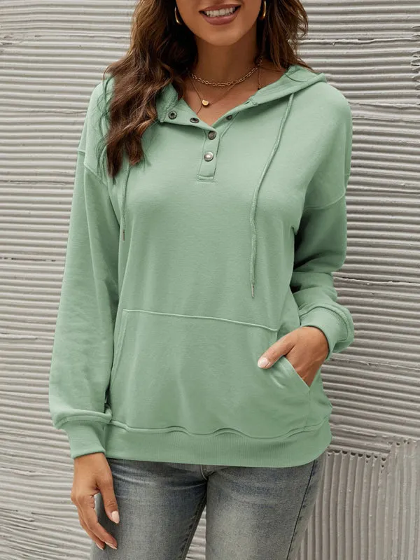Women’s Solid Color Button Up Cozy Drawstring Hood