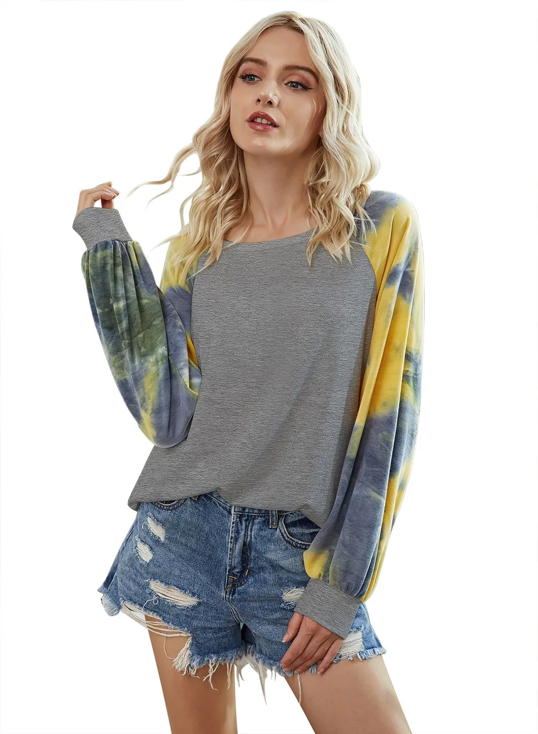 Women’s Tie Dye Color Block Long Sleeve Sweatshirts