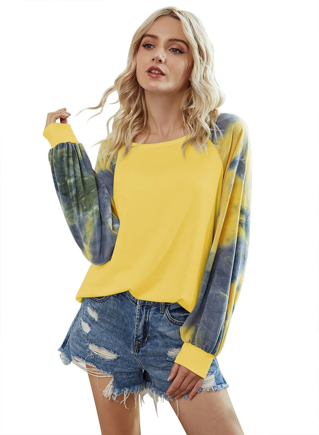 Women’s Tie Dye Color Block Long Sleeve Sweatshirts