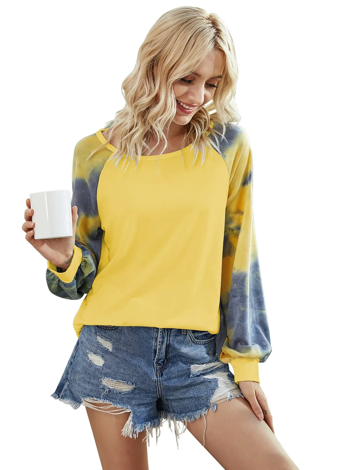 Women’s Tie Dye Color Block Long Sleeve Sweatshirts