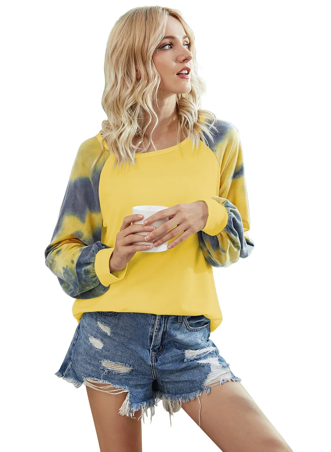 Women’s Tie Dye Color Block Long Sleeve Sweatshirts