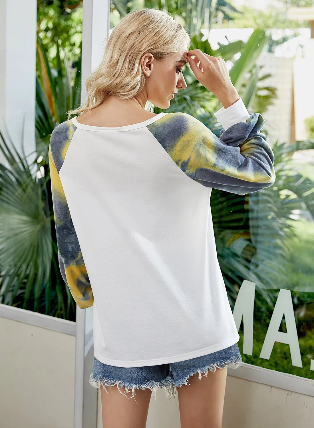 Women’s Tie Dye Color Block Long Sleeve Sweatshirts