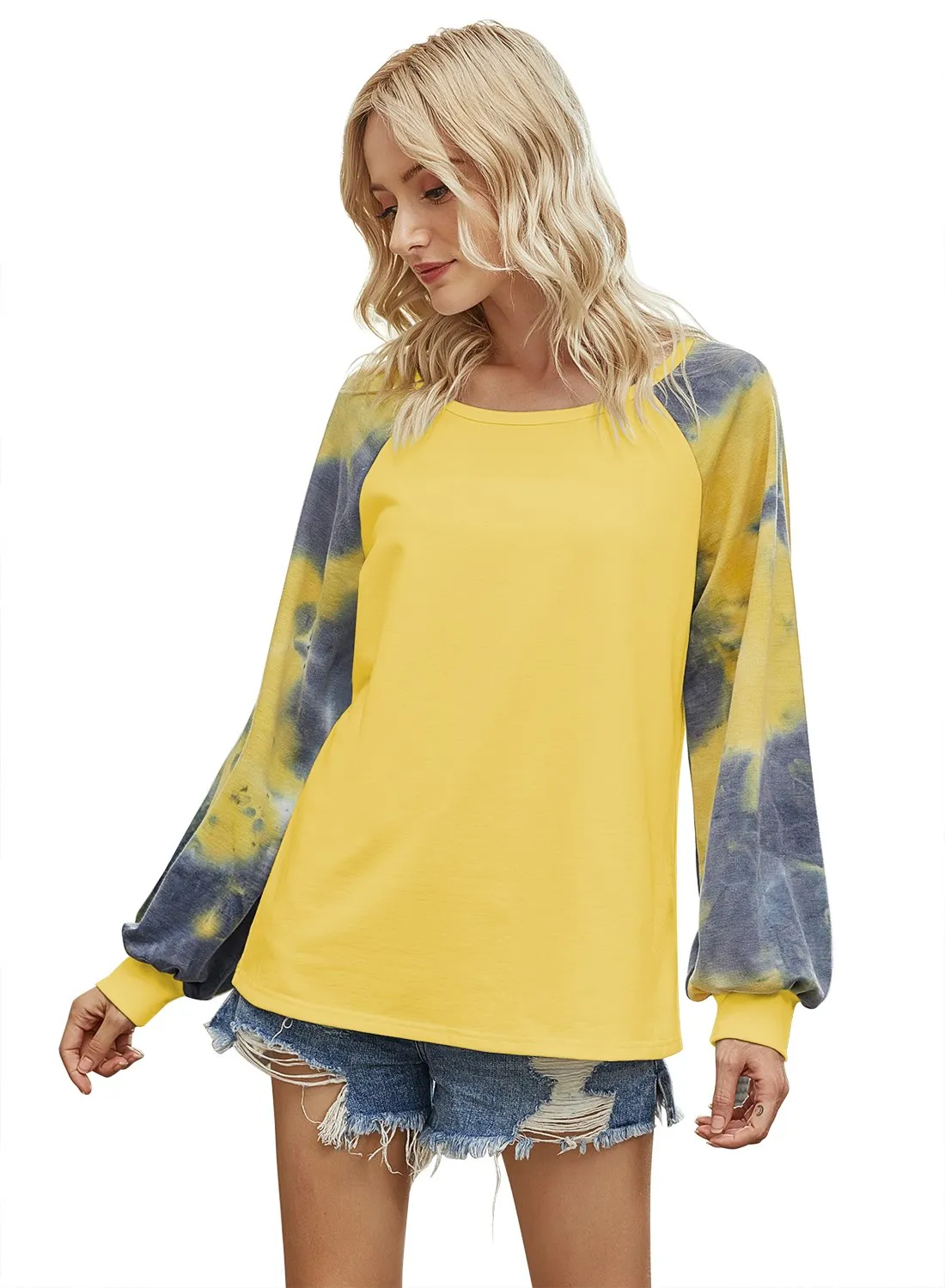 Women’s Tie Dye Color Block Long Sleeve Sweatshirts