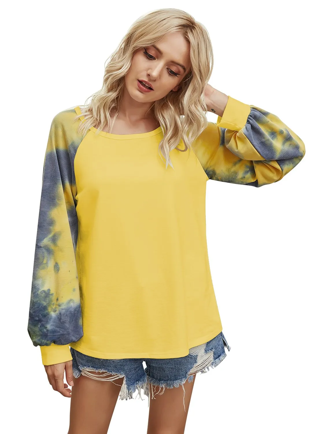 Women’s Tie Dye Color Block Long Sleeve Sweatshirts