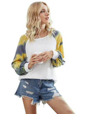 Women’s Tie Dye Color Block Long Sleeve Sweatshirts