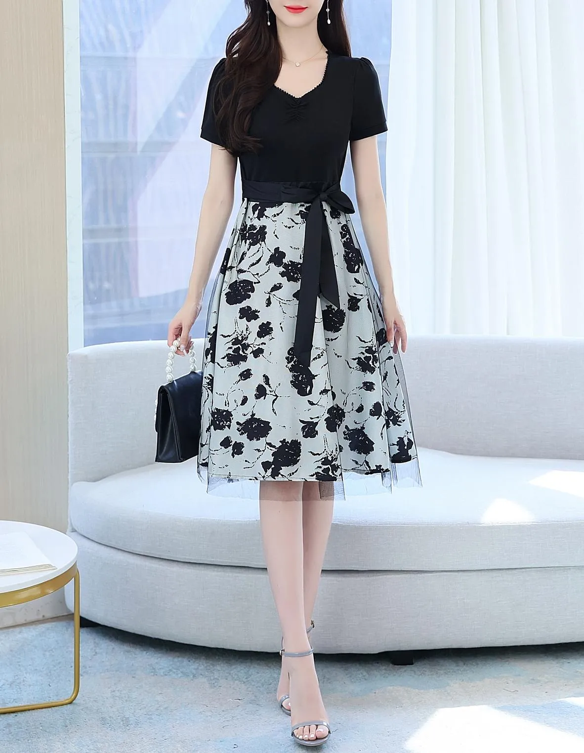 Women's Tie Front Faux Two-Piece T-Shirt Dress for a Flattering Look