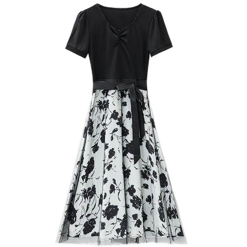 Women's Tie Front Faux Two-Piece T-Shirt Dress for a Flattering Look