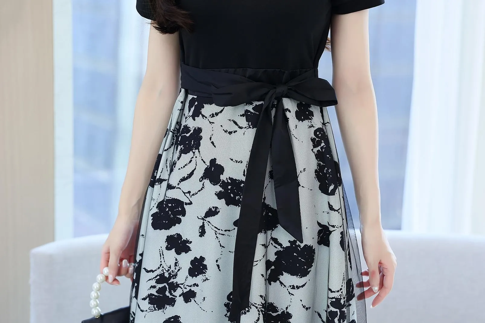 Women's Tie Front Faux Two-Piece T-Shirt Dress for a Flattering Look