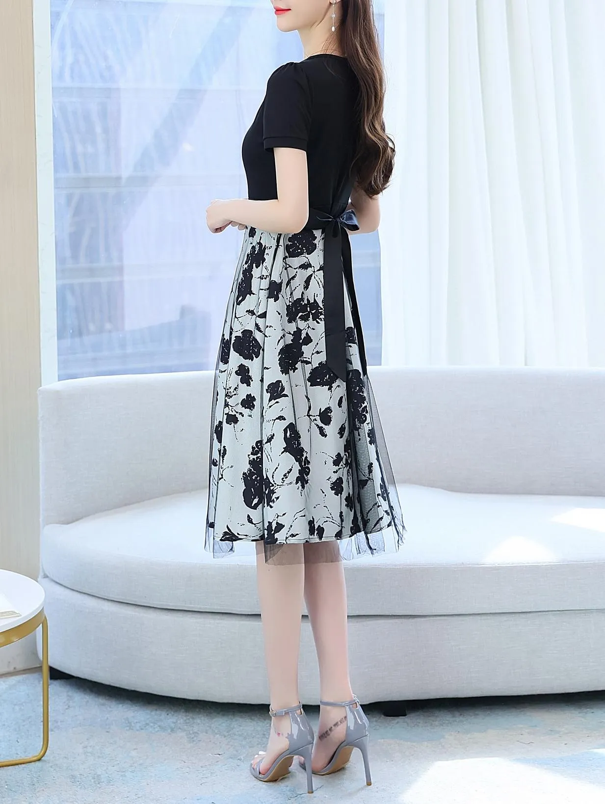 Women's Tie Front Faux Two-Piece T-Shirt Dress for a Flattering Look