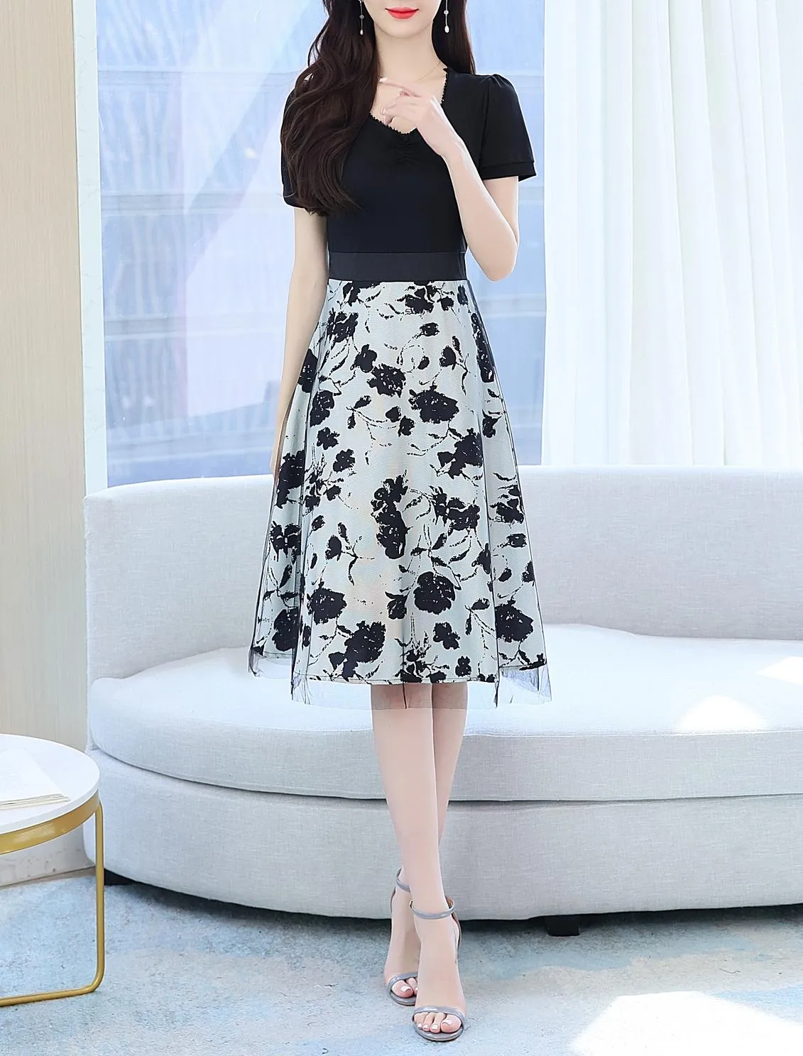 Women's Tie Front Faux Two-Piece T-Shirt Dress for a Flattering Look
