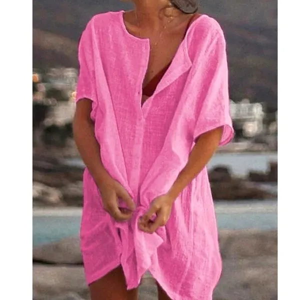 Xs-8Xl Summer Plus Size Ladies Solid Color Swimsuit Cover-Up Beach Wear Mini Dress