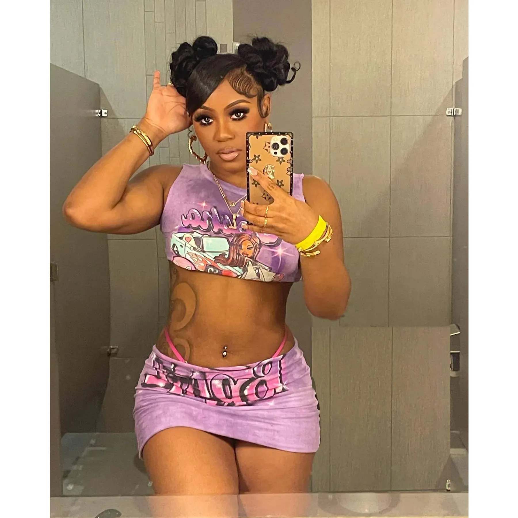 Y2K 2 Piece Crop Graphic T Shirts Two Piece Set