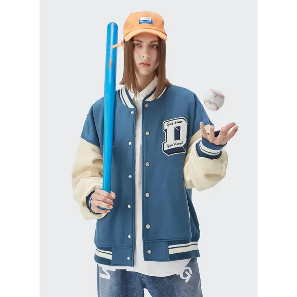 Y2K Don't Care Varsity Jacket for Streetwear Enthusiasts