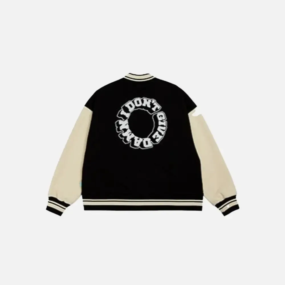 Y2K Don't Care Varsity Jacket for Streetwear Enthusiasts